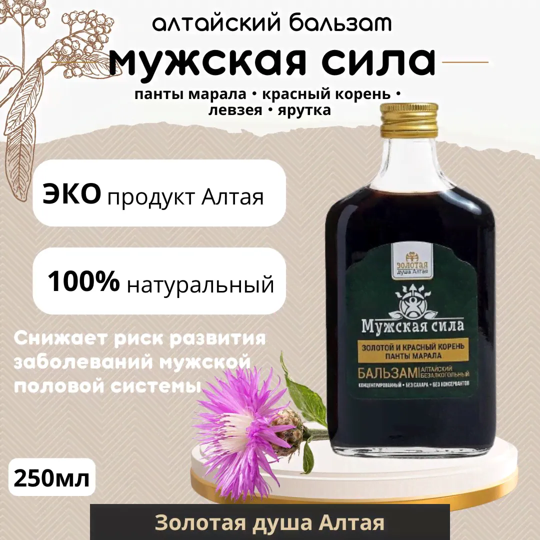 Алтайский бальзам для мужчин на травах "Мужская сила" 250 мл Золотая душа Алтая, безалкогольный, без сахара